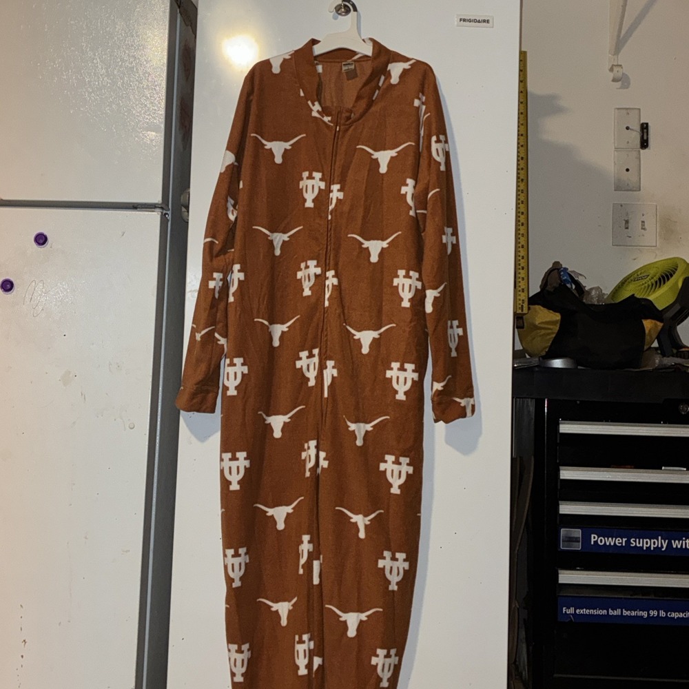 Texas Longhorns Fleece Sleepwear Lounge Wear One Piece Zip Pajama Medium warm